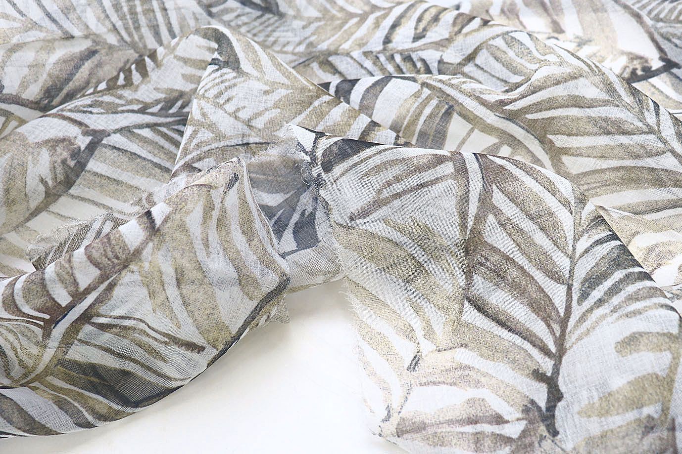 Тюль принт/листья серо-бежевые WBC23/C#3