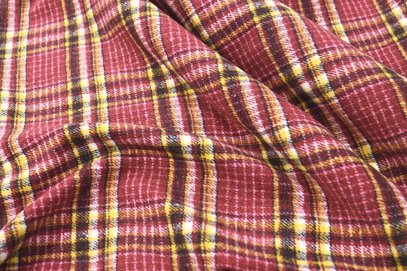 Пальтовая ткань принт/клетка черно-желто-вишневая AP210901069/D#908-2113/C#2