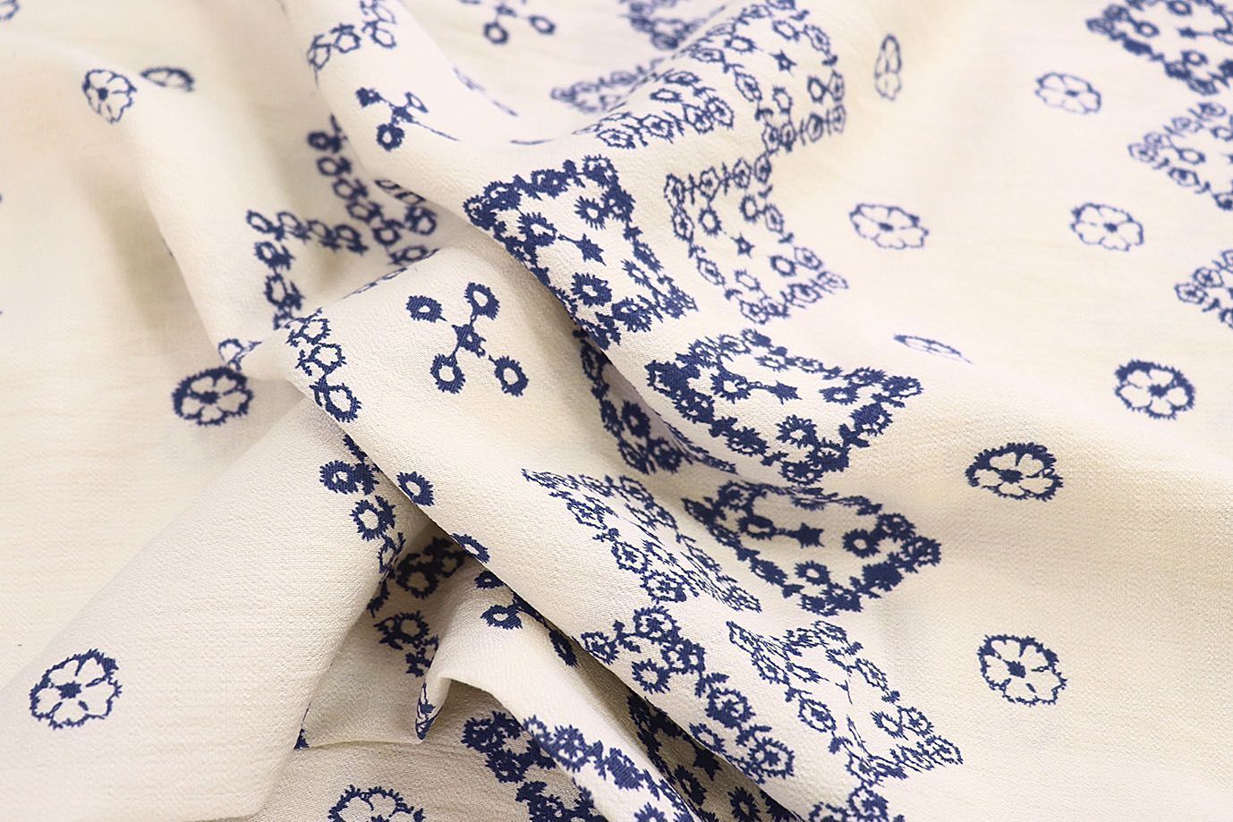 Лен БОХО принт/синий на кремовом 3857-PY/D#2/C#1