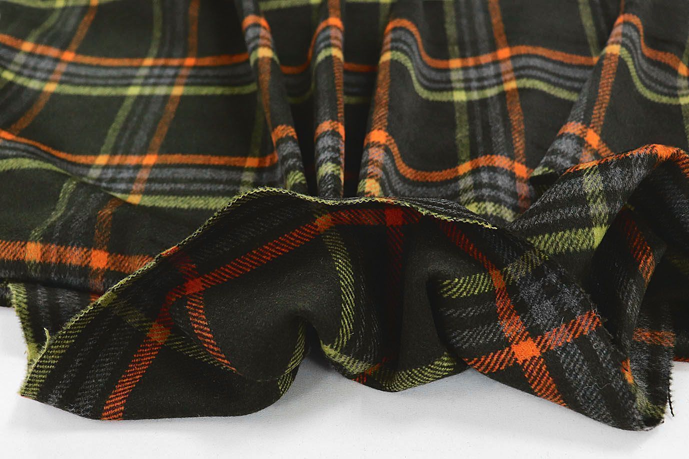 Пальтовая ткань "Микроворса" принт/клетка желто-оранжевая на черном 1150-21527/C#3 (3082)