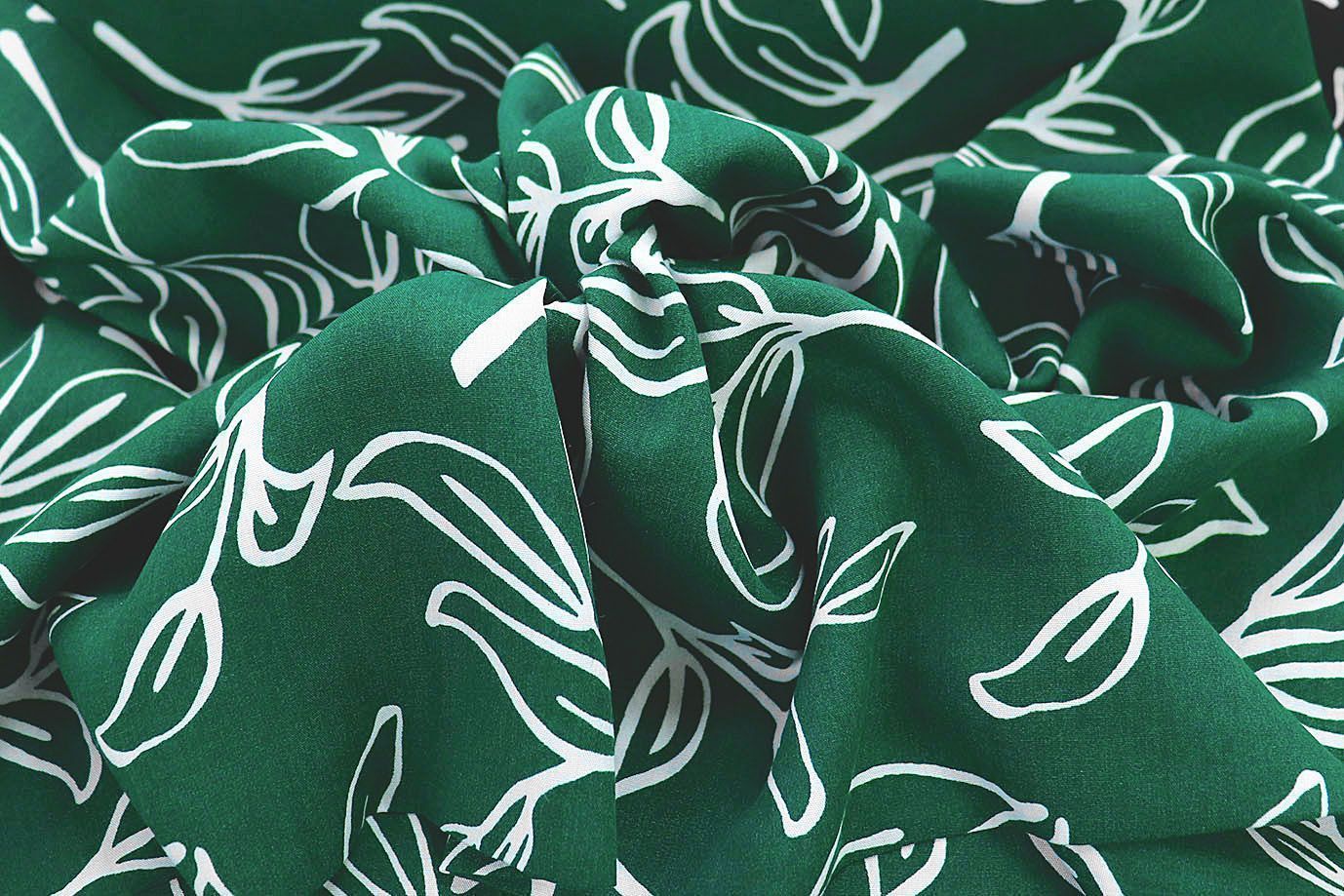 Штапель принт/цветы белые на зеленом 1374-PY/D#51/C#4