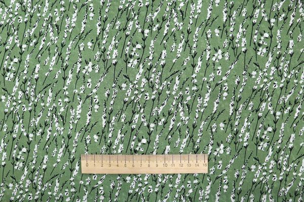 Шифон принт/цветы белые на зеленом 3707-PY/D#53/C#5