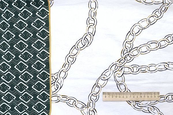 Лен БОХО принт/цепи черно-желтые на белом 4075-PY/D#6/C#1