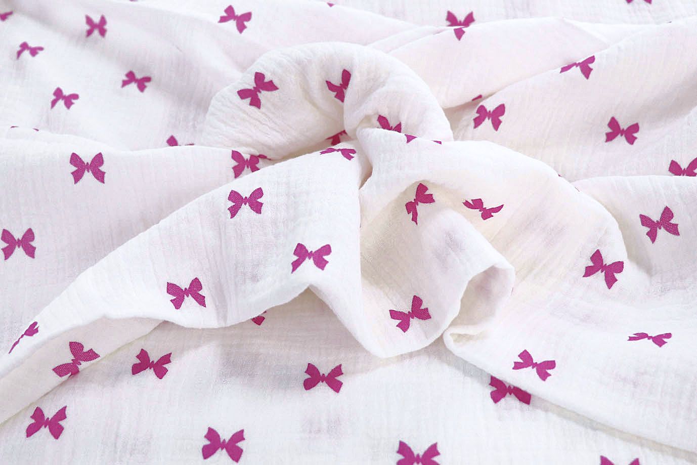 Муслин принт/бантики малиновые на белом 1393-PY/D#7/C#4