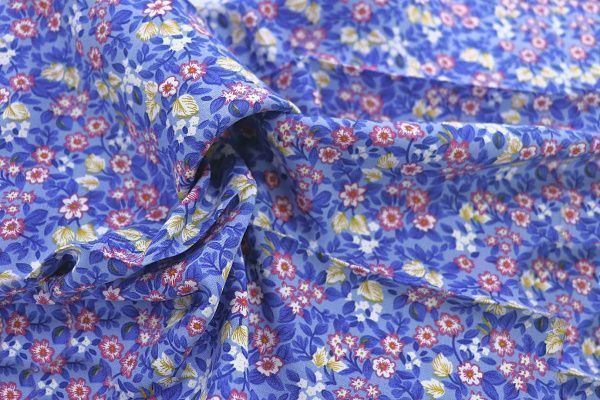 Штапель принт/цветы розово-желтые на светло-синем 3860-PY/D#26/C#2