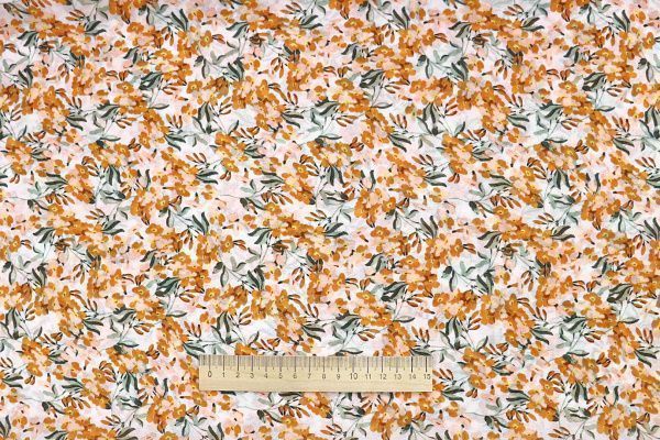 Шифон креп принт/цветы оранжевые на белом 3618-PY/D#7/C#2
