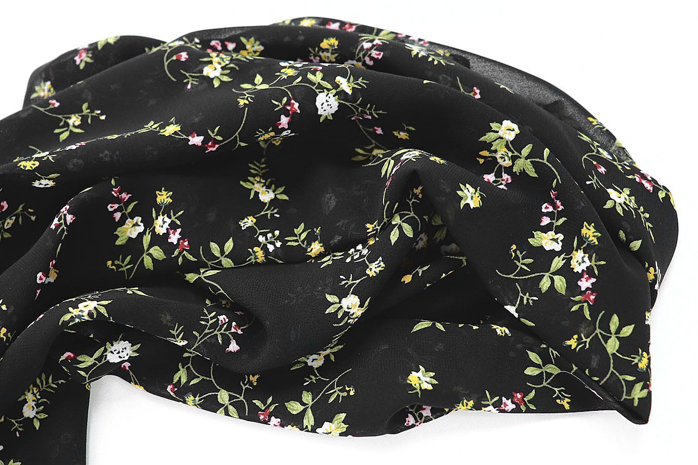 Шифон принт/цветы желто-зеленые на черном 3707-PY/D#59/C#4 (11592)