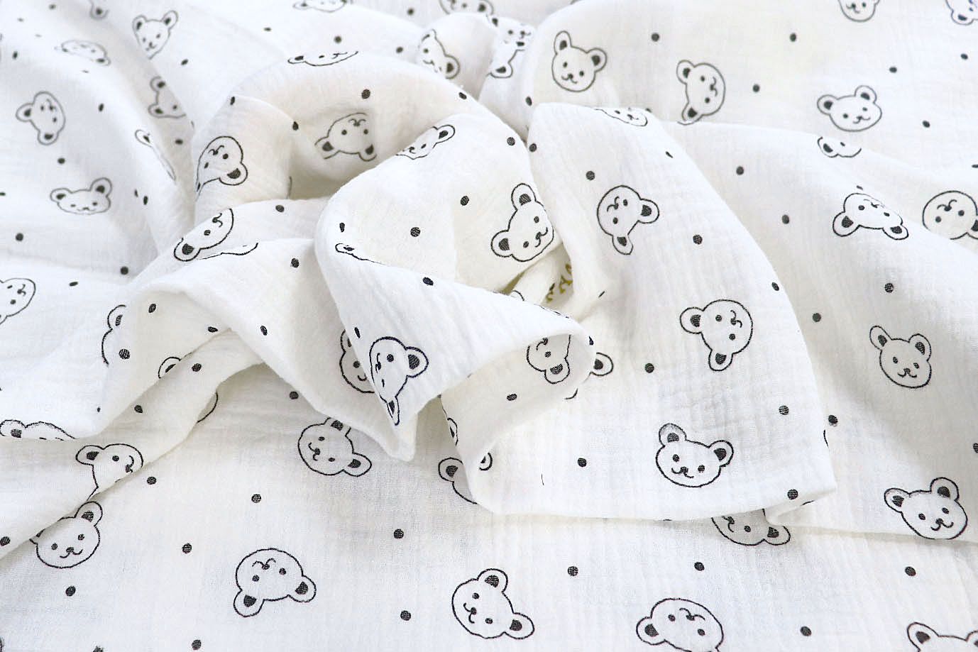 Муслин принт/мишки черно-белые на белом 1393-PY/D#19/C#1