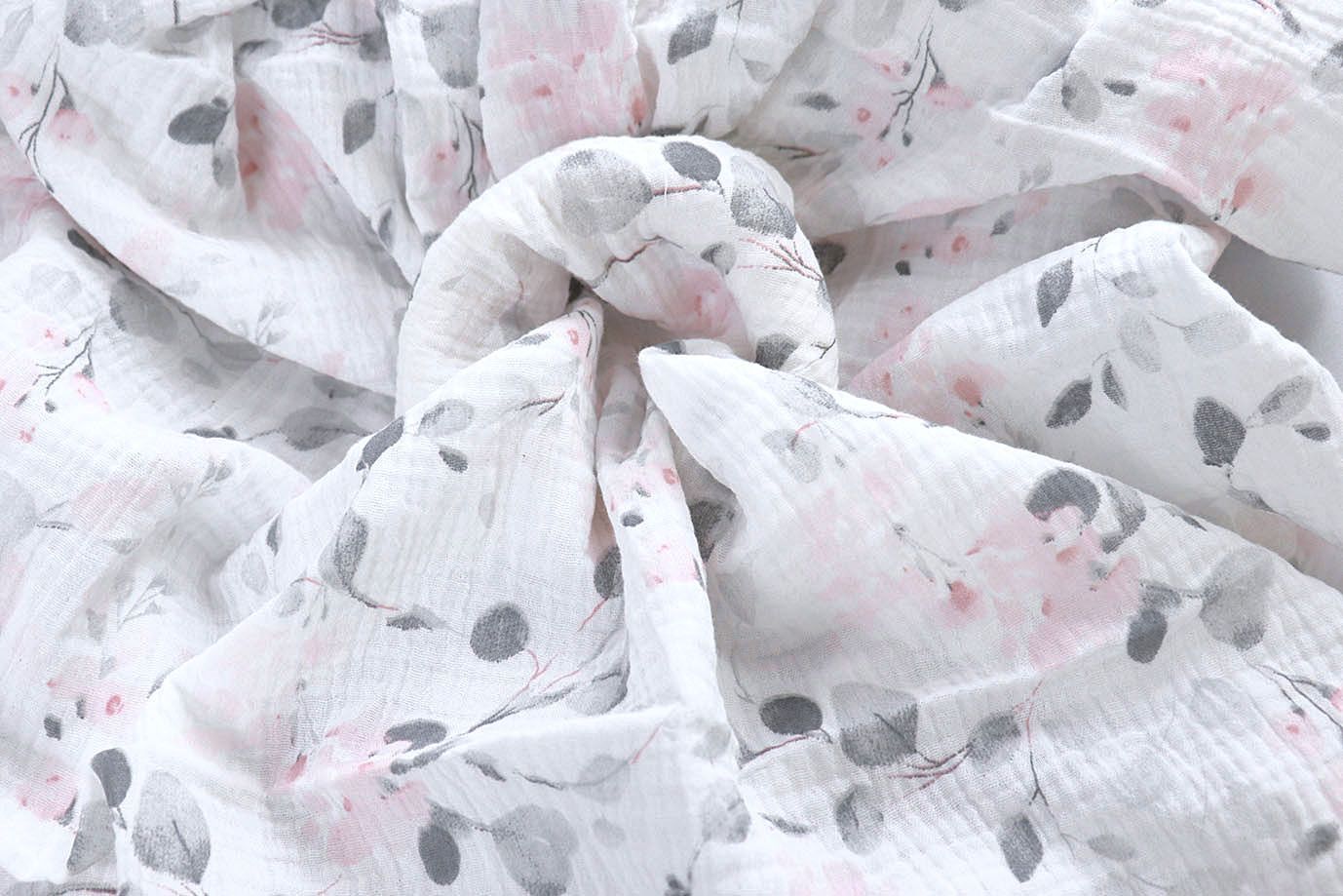 Муслин принт/цветы серо-розовые на белом 4017-PY/D#11