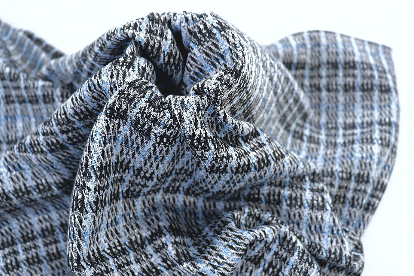 Трикотаж жаккард принт/клетка сине-серая 3257-22-PY/D#13/C#2