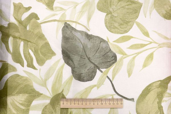 Тюль принт/листья серо-зеленые WBC23/C#1A