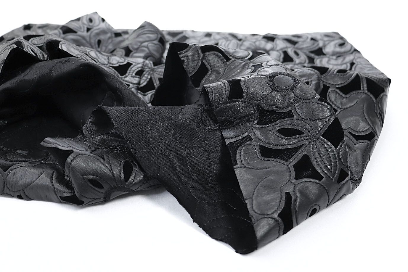 Велюр с вышивкой кожей/черный 3489-PY/D#2/C#Black