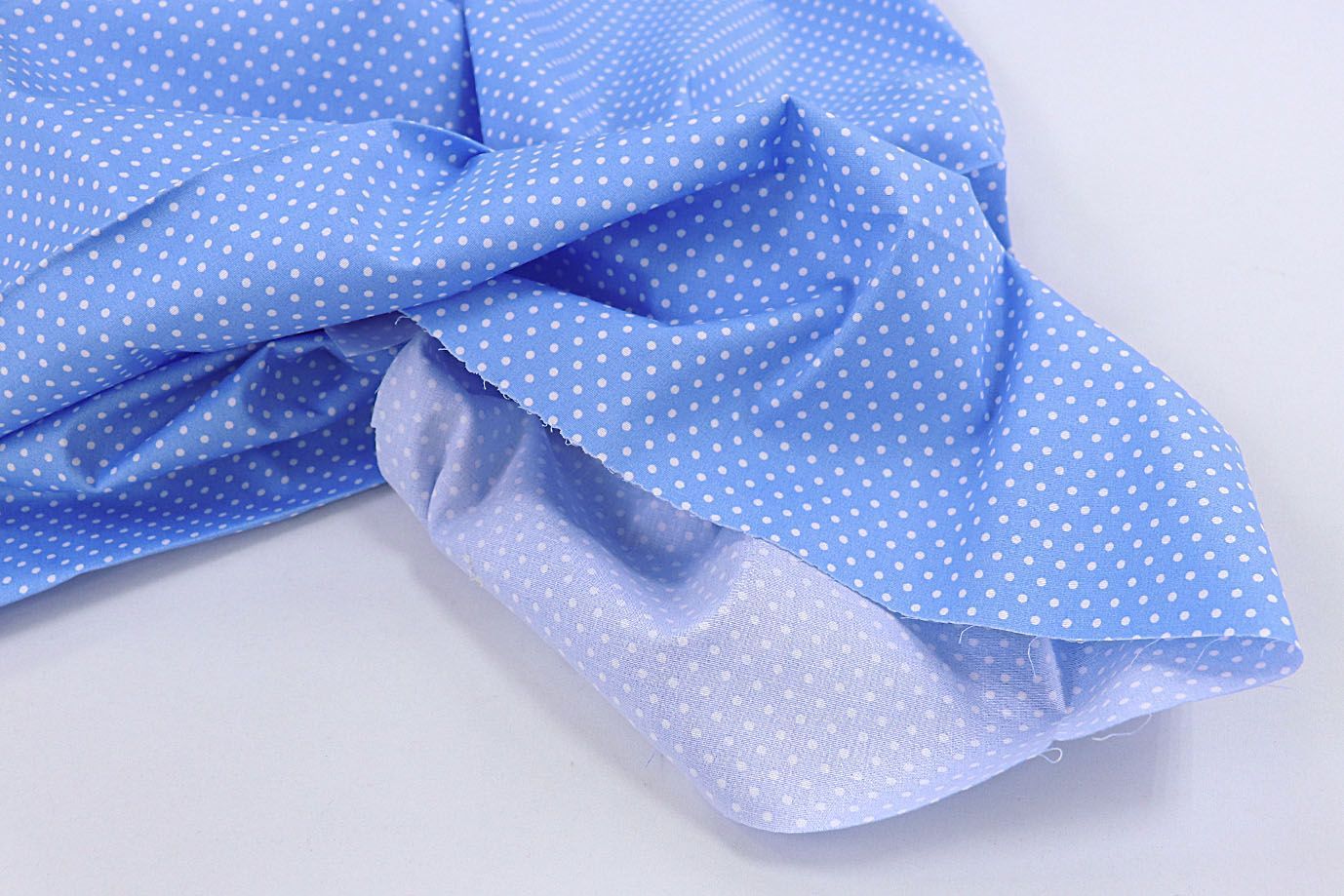 Хлопок "Поплин" стрейч принт/горох белый на светло-синем 3716-PY/D#2/C#2