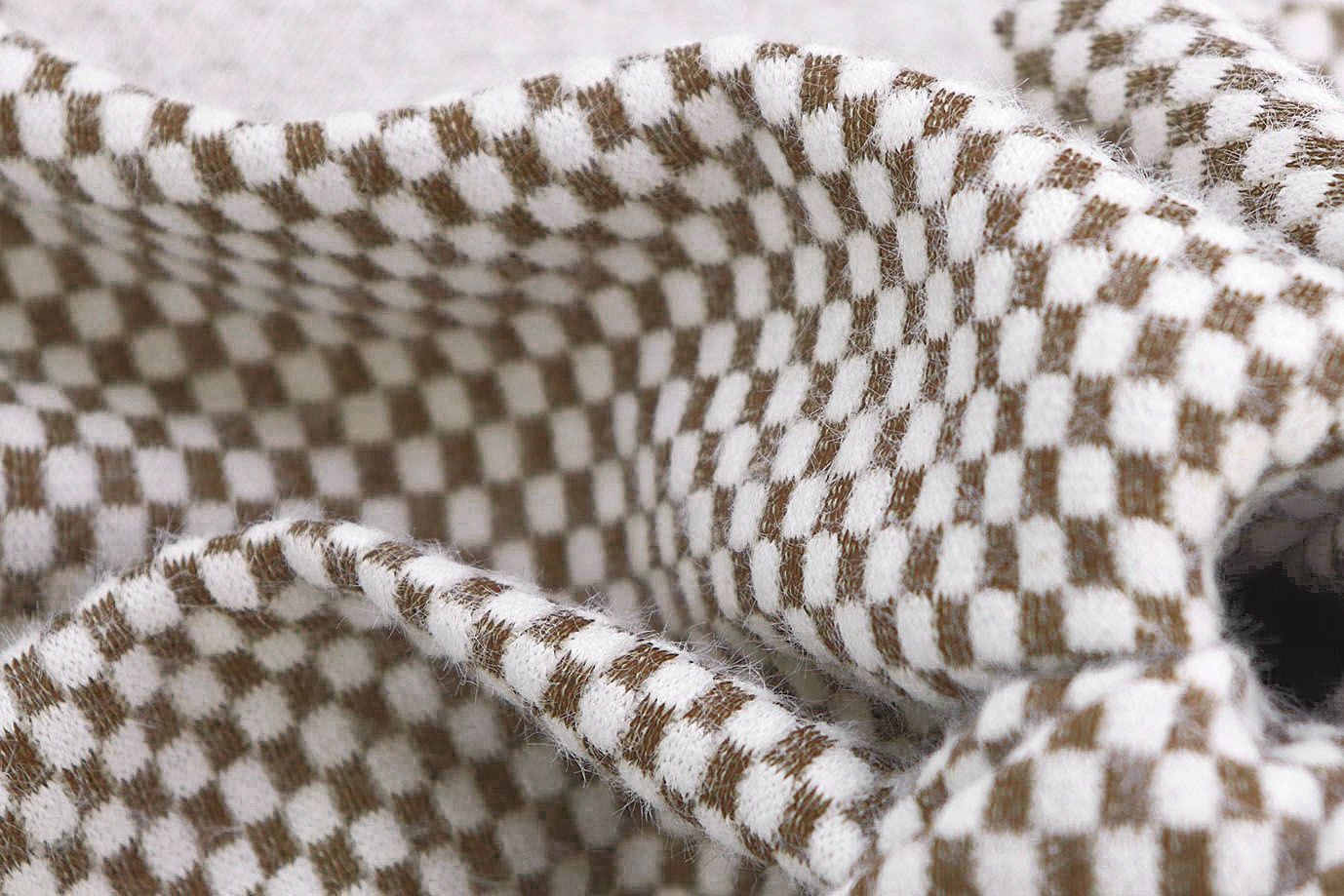 Трикотаж "Альпака" жаккард/клетка бело-коричневая 3761-PY/D#1/C#3