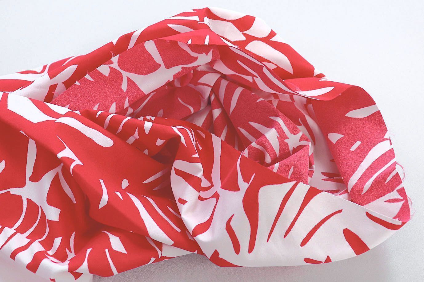 Хлопок "Поплин" принт/листья красные на белом 3848-PY/D#1/C#2