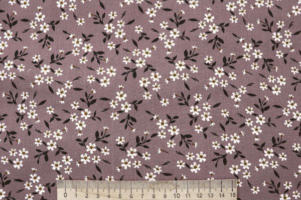 Штапель принт/цветы белые на бежевом 4203-PY/D#61/C#2