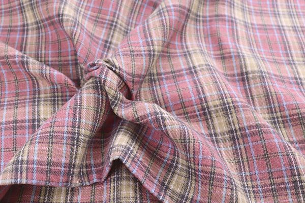 Рубашечная ткань принт/клетка серо-бежевая на розовом 1418-PY/D#15/C#1