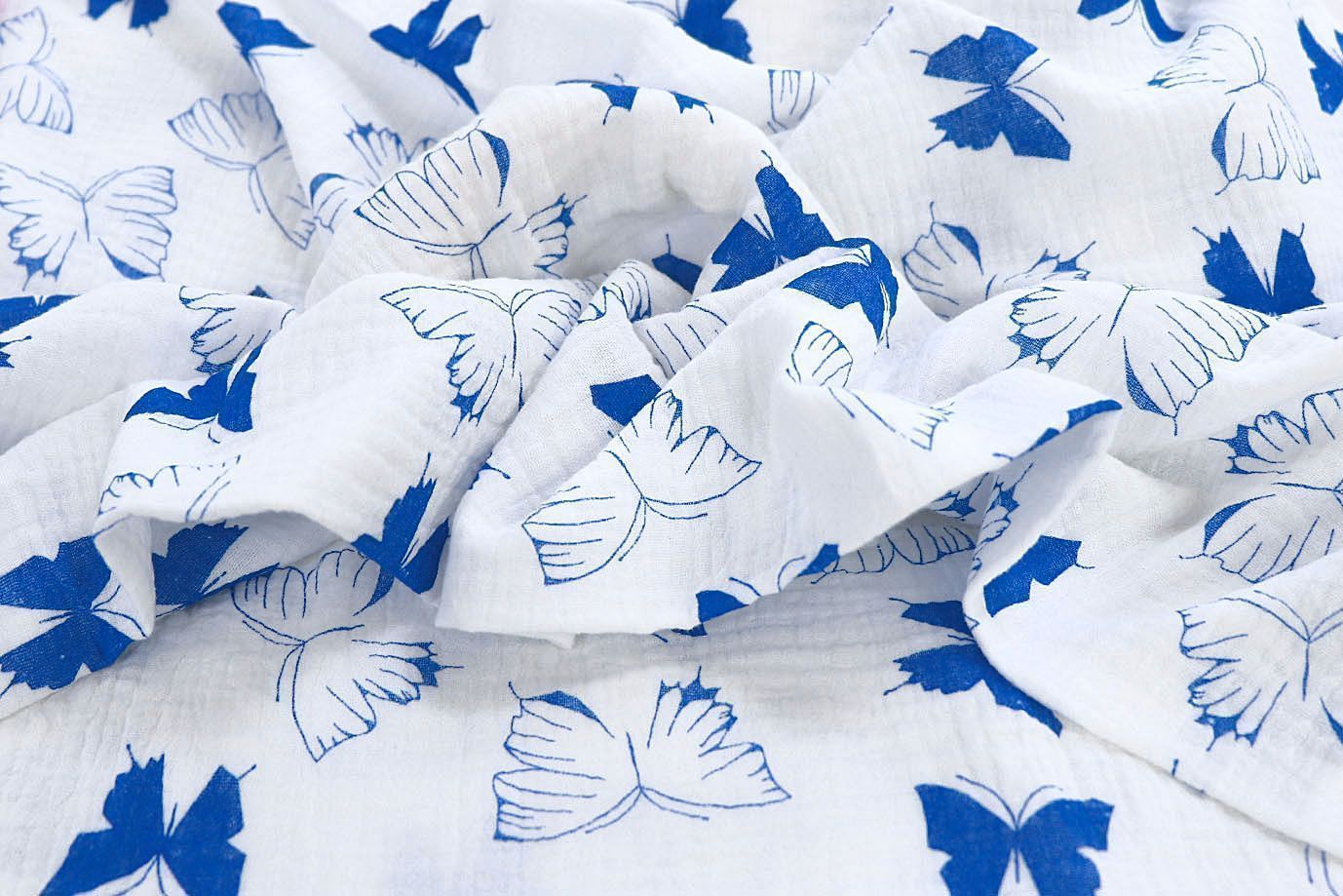 Муслин принт/бабочки синие на белом 1393-PY/D#12/C#4