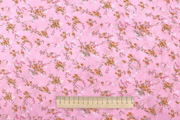 Шифон принт/цветы оранжево-белые на розовом 3707-PY/D#5/C#3