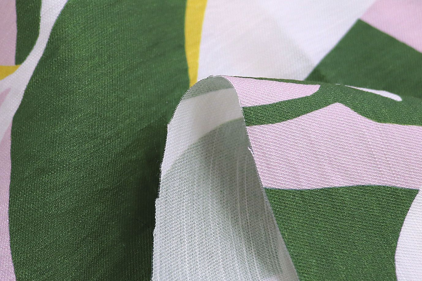 Лен N/R слаб принт/листья желто-розовый на зеленом 3826-PY/D#4/C#3