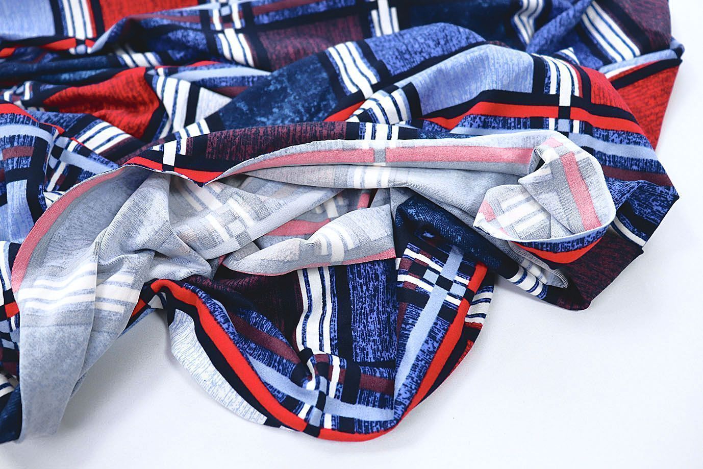 Трикотаж масло браш принт/клетка сине-красная SSR-707A/D#11/C#2 (15881)