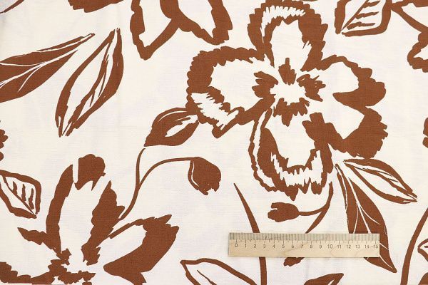 Лен БОХО принт/цветы коричневые на молочном 3857-PY/D#10/C#4