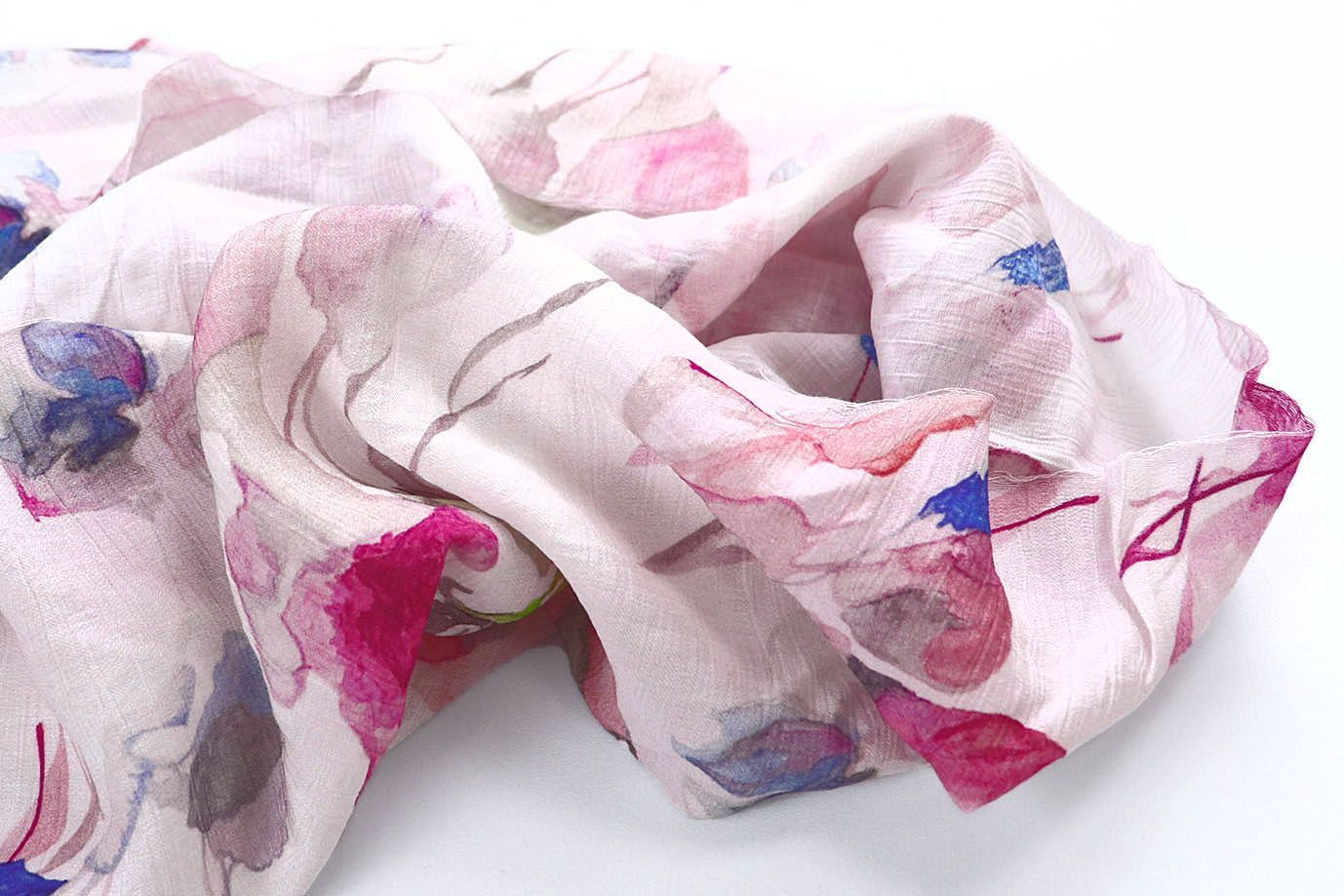 Лен "Медея" принт/цветы розово-синие на белом 4097-PY/D#6/C#1