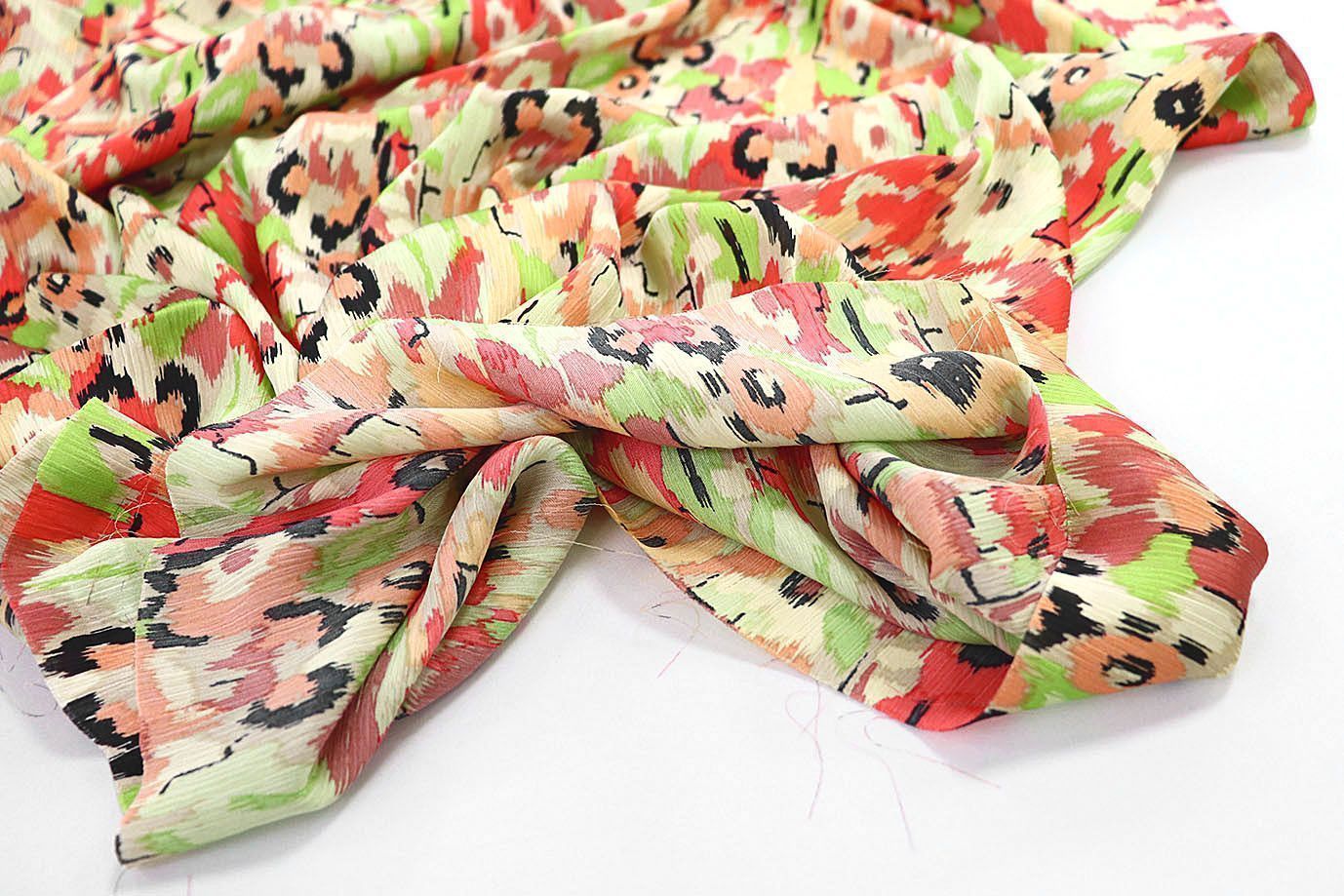 Сатин "София" креш принт/зелено-коралловый 3608-PY/D#1/C#2