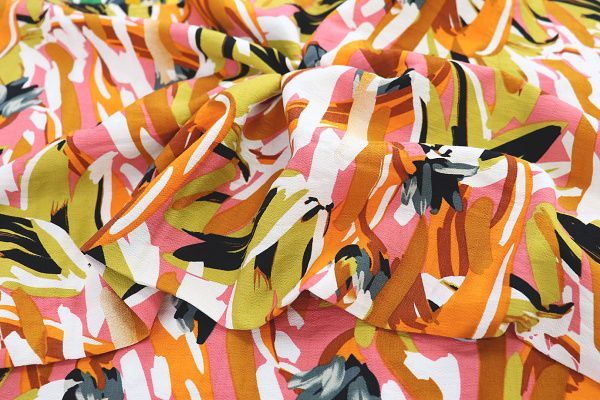 Лен БОХО принт/оранжево-зеленый на розовом 3591-PY/D#9/C#1