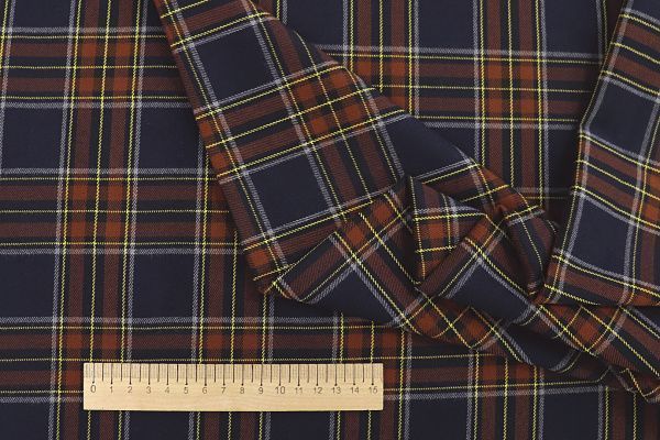 Костюмная ткань принт/клетка желто-коричневая на синем 3572-PY/D#16/C#1 (11385)