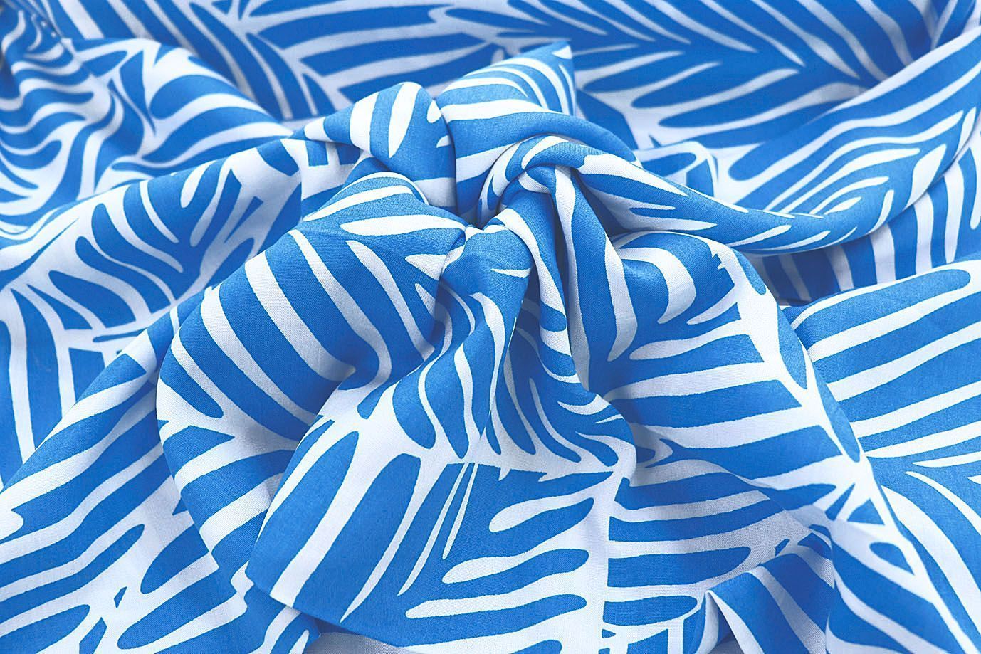 Штапель принт/листья синие на белом 1374-PY/D#20/C#9