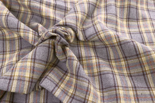 Рубашечная ткань принт/клетка желтая на сером 1418-PY/D#10/C#1