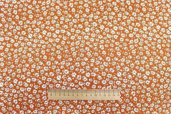 Штапель принт/цветы белые на оранжевом 1374-PY/D#37/C#8