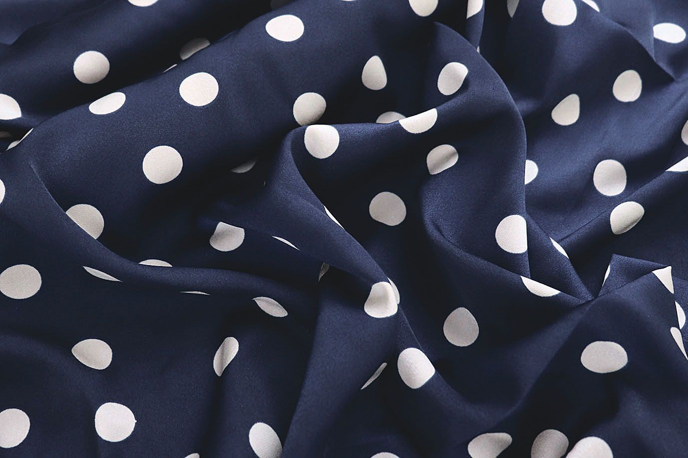Сатин "Мадонна" стрейч принт/горох белый на синем 4034-PY/D#2/C#4