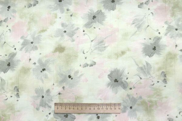 Вуаль "Медея" принт/цветы серо-бежевые на белом 12521/D#4/C#1