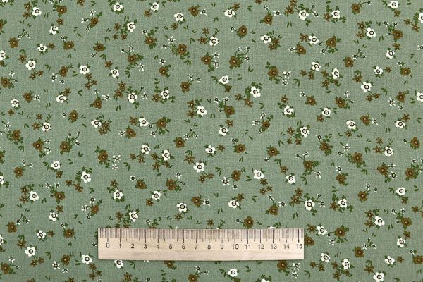 Штапель принт/цветы бело-коричневые на фисташковом 4205-PY/D#3/C#2