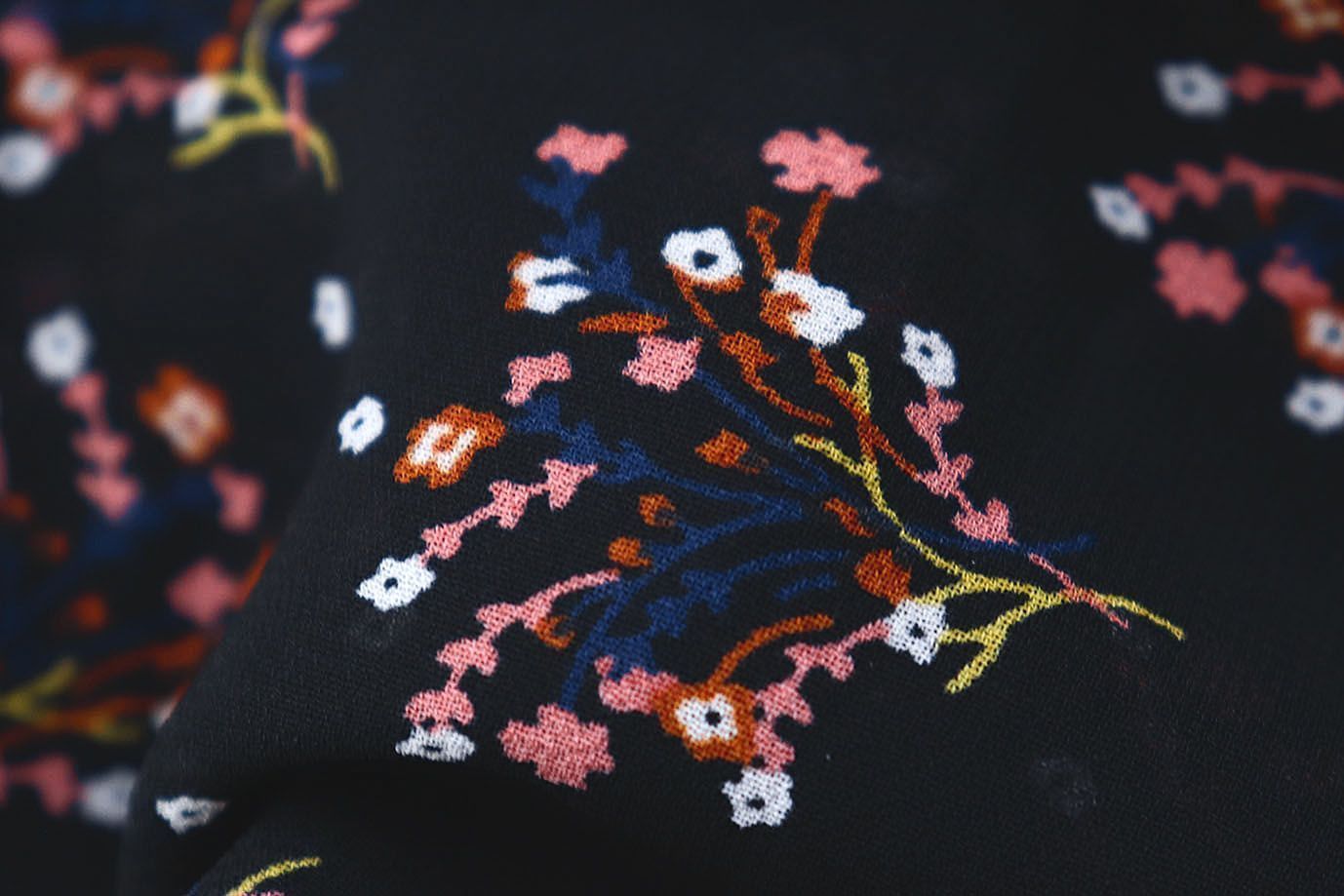 Шифон принт/цветы розовые на черном 3707-PY/D#29/C#3