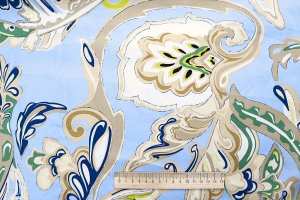 Штапель шелк принт/узор бежево-зеленый на голубом 4113-PY/D#1/C#1