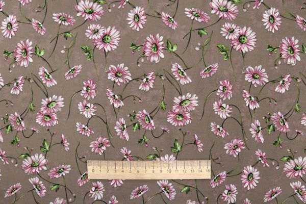 Шифон принт/цветы розовые на серо-коричневом 3707-PY/D#56/C#7