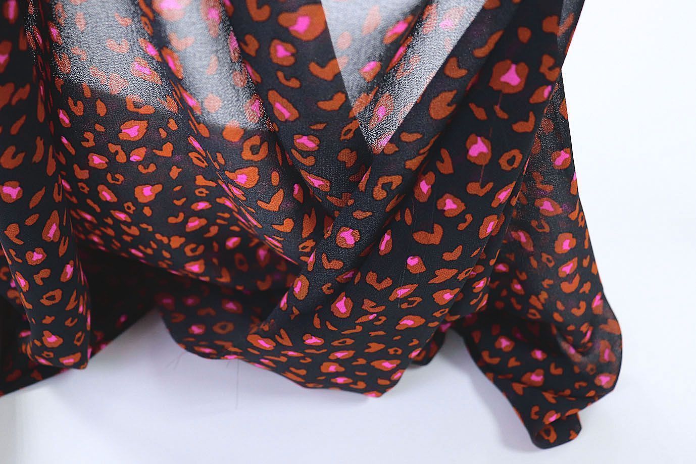 Шифон принт/пятна оранжево-розовые на черном 3391-PY/D#9769-93/C#1