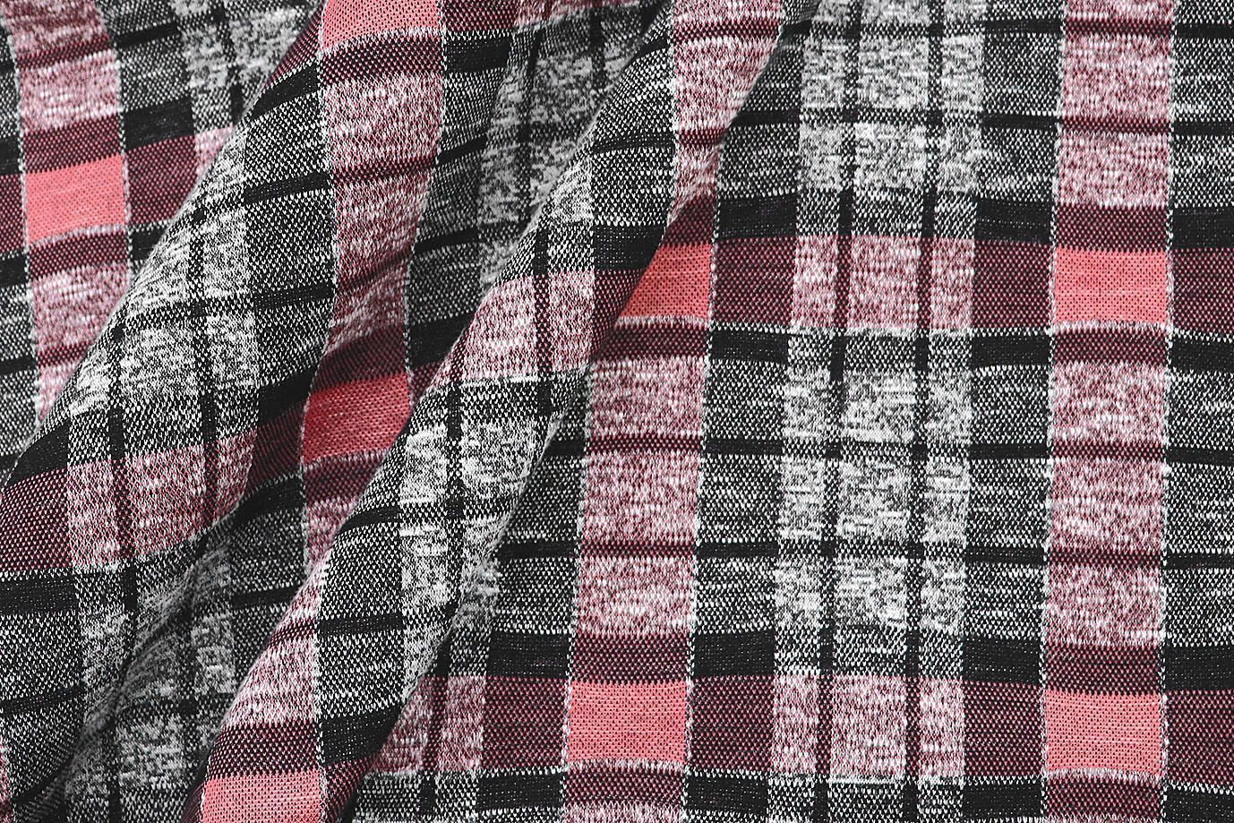 Трикотаж принт/клетка серо-розовая 2693/D#1