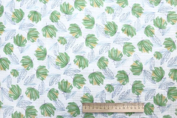 Муслин принт/цветы сине-зеленые на белом 4082-PY/D#7/C#3