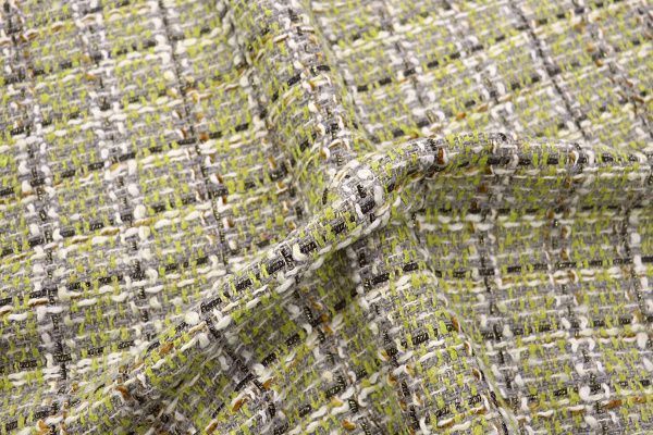 Твид "Шанель" с люрексом принт/клетка серо-салатовая AP2303014041/D#1392-164/C#1