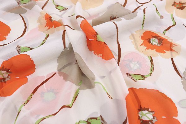 Шифон принт/цветы оранжево-серые на белом 3711-PY/D#4/C#2