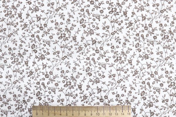 Муслин принт/цветы коричневые на белом 1393-PY/D#11/C#1