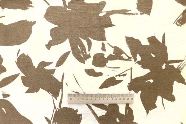 Лен БОХО принт/цветы бежевые на молочном 4077-PY/D#1/C#7