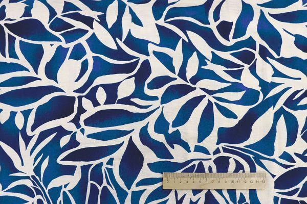 Лен БОХО принт/листья синие на молочном 3810-PY/D#16/C#1 (11834)