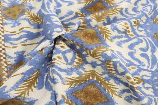 Лен принт/узор сине-коричневый на молочном 3859-PY/D#6/C#1