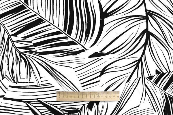 Штапель принт/листья бело-черные 1374-PY/D#21/C#3