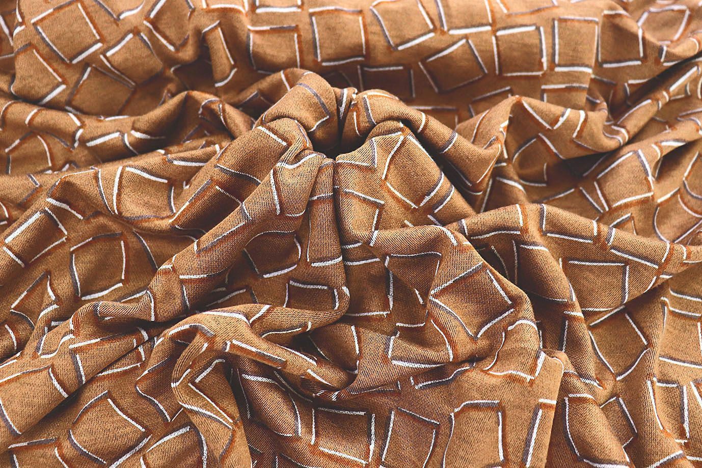 Трикотаж "Модал" принт/квадраты на светло-коричневом 3561-PY/D#6/C#2